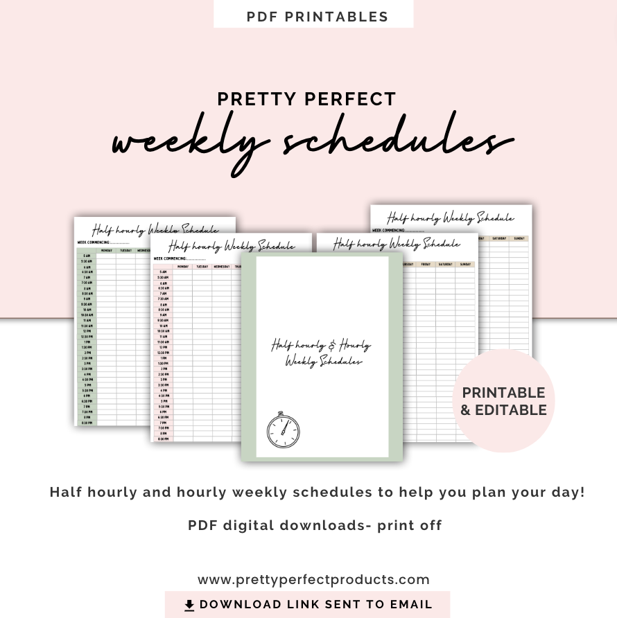 HALF HOURLY & HOURLY WEEKLY SCHEDULES (Digital) Pretty Perfect Products