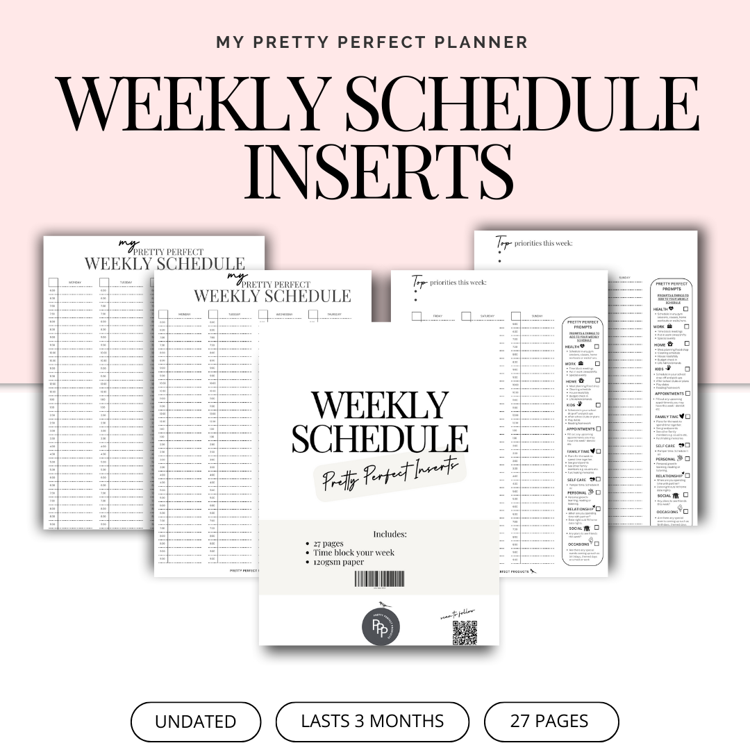 Time Insert Paper WEEKLY SCHEDULE INSERTS – Pretty Perfect Products