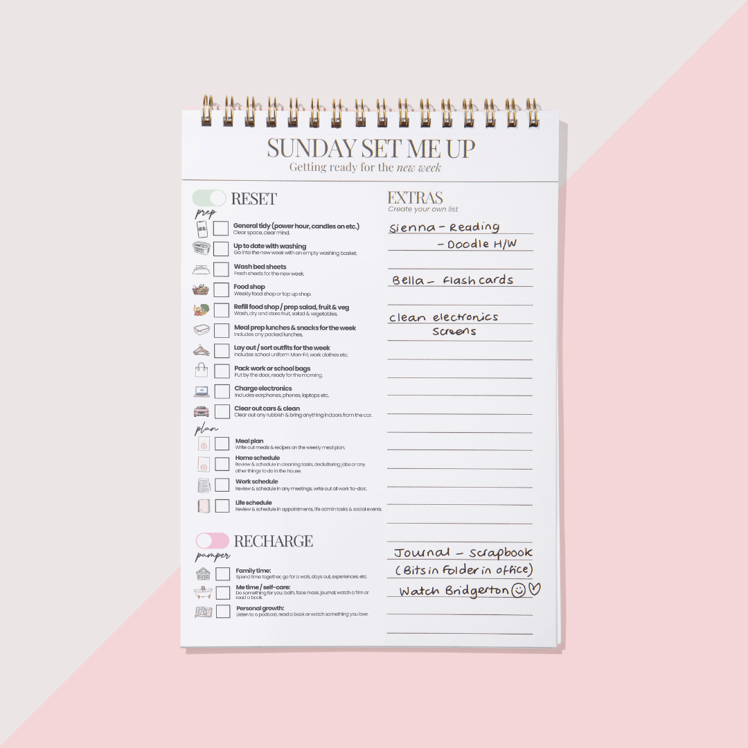 Weekly planner with daily tasks on a white background